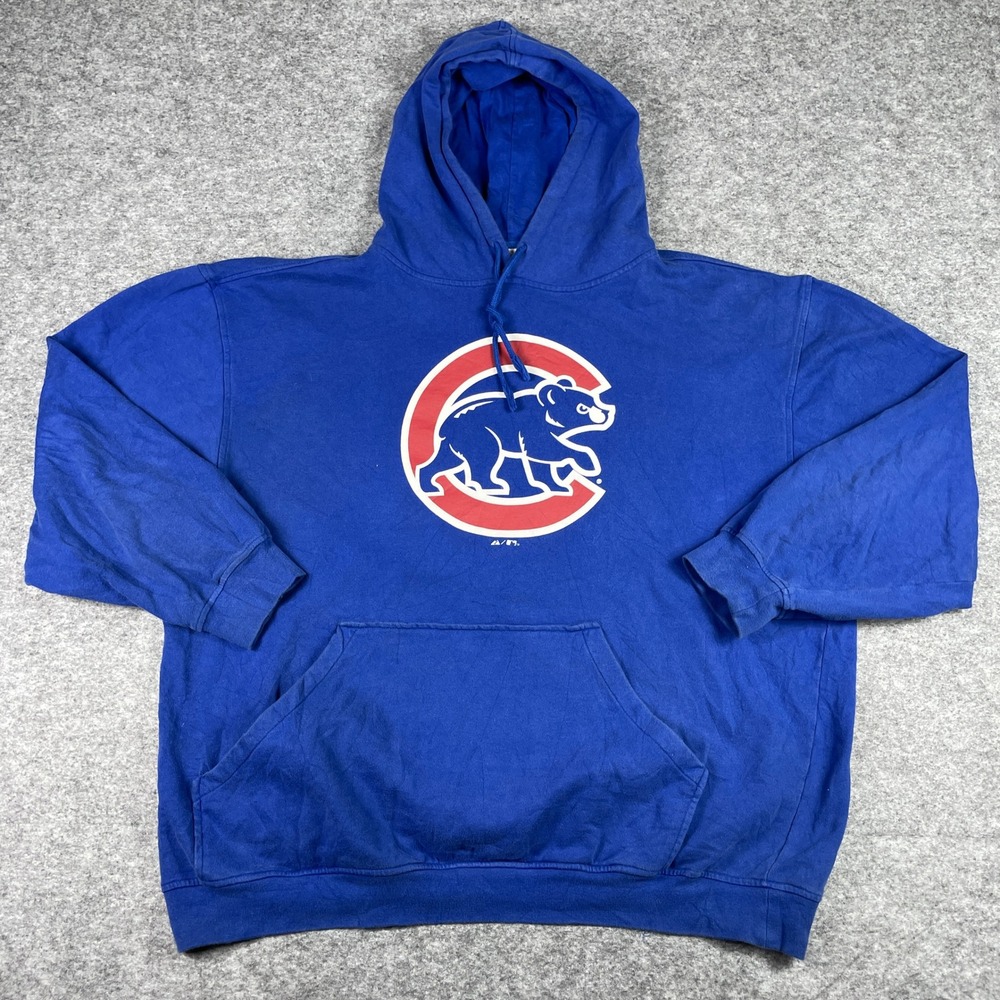 Chicago Cubs Hoodie Mens 2XL Blue Majestic MLB Walking Bear Pullover Sweatshirt